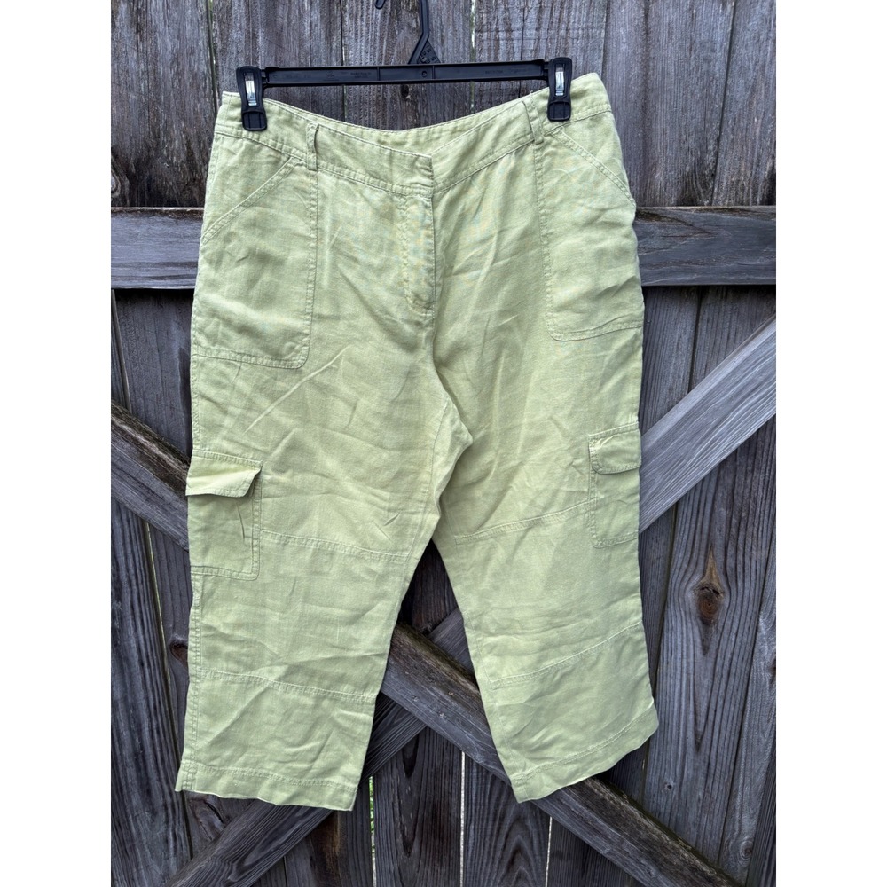 Style & Co Womens Sage Green 100% Linen Cargo Pants Cropped Size 12